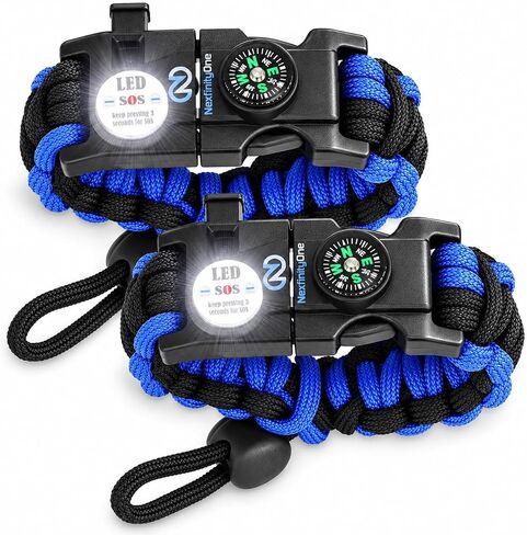 Nexfinity One Paracord Bracelet Set of 2-6-in-1 Survival Gear with SOS LED Light, Fire Starter, Compass, Loud Whistle & Multitools - Adjustable 550 Grade - Gift for Men, Camping, Hiking in Saudi Arabia