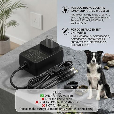 10V Charger for Dogtra Remote Training Collar Compatible with Dogtra 1900S 1902S 2300NCP 2500B 3500NCP 3502NCP Remote Trainer Collar for Replacement HK-AJ-100A150-US AC/DC Power Cord Adapter in Kuwait