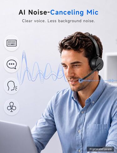 AOC Wireless Headset with Mic for Work, Bluetooth 5.4 Headphones-Dark Black in Kuwait