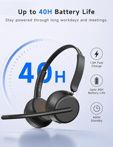 AOC Wireless Headset with Mic for Work, Bluetooth 5.4 Headphones-Dark Black in Kuwait