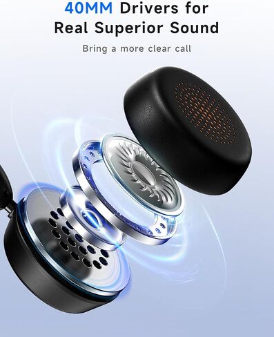 AOC Wireless Headset with Mic for Work, Bluetooth 5.4 Headphones-Dark Black in Kuwait