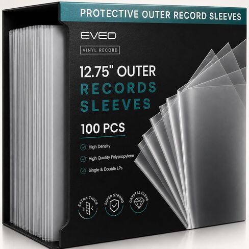 EVEO 100 Vinyl Record Sleeves Outer – Crystal Clear Outer Vinyl Sleeves LP Album Covers 12.75"x12.75" | Perfect Fit Protective 3 Mil Protection for Single & Double LPs - Archival Quality in Saudi Arabia