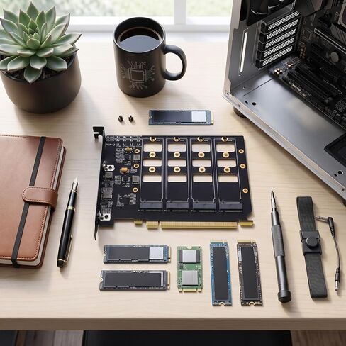 PCIe X16 to 4 M.2 NVMe Card, Gen4 Quad SSD Adapter in Kuwait