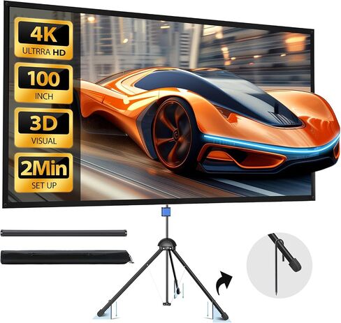 Portable Projector Screen with Stand, 100-inch 16:9 4K HD PVC Outdoor Indoor Movie Screen, 1.5 Gain 2IN1 Wrinkle-Free Display for Backyard Party & Wall Hanging, Includes Carry Bag and Ground Nails in Saudi Arabia