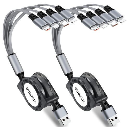 Multi Charging Cable,USB A to 4 in 1 Retractable Lightning/Dual Type-C/Micro Port Fast Charger Cord for iPhone 17 16 15 14 13 12 Pro Max,Galaxy S24/S23,Cell Phones Tablets Universal Use（2Pack-3.3ft） in Kuwait