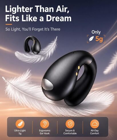 Boytond Ultra Open Ear Earbuds - Comfort Clip On Earbuds, Wireless Bone Headphones Design for Long Listening, Fast Charging for Running, Sports, and Travel, Graphite Black in Kuwait