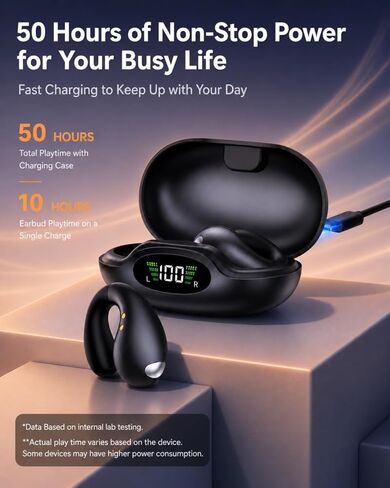 Boytond Ultra Open Ear Earbuds - Comfort Clip On Earbuds, Wireless Bone Headphones Design for Long Listening, Fast Charging for Running, Sports, and Travel, Graphite Black in Kuwait