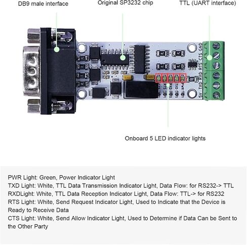 Cuifati RS232 to TTL Serial Port Converter Module with Overcurrent ESD Guard, Original SP3232 Stable Performance, DB9 Male Interface, Magnetic Isolation Circuits, 5V Powered PCB Module in Kuwait