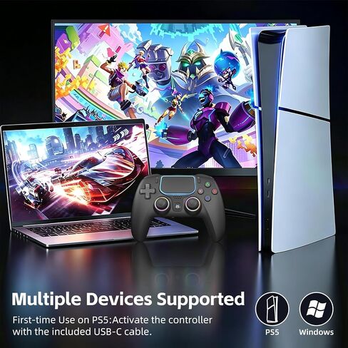 Wireless PS5 Controller Hall Effect Anti-Drift Joystick Gaming Gamepad with Programmable Back Paddles Macro Turbo Dual Vibration 6-Axis Gyro Bluetooth 5.0 RGB 3.5mm Audio Jack for PS5 Slim Pro PC, Black in Kuwait