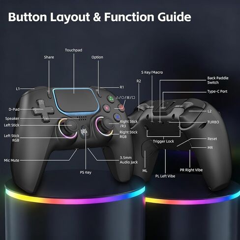 Wireless PS5 Controller Hall Effect Anti-Drift Joystick Gaming Gamepad with Programmable Back Paddles Macro Turbo Dual Vibration 6-Axis Gyro Bluetooth 5.0 RGB 3.5mm Audio Jack for PS5 Slim Pro PC, Black in Kuwait