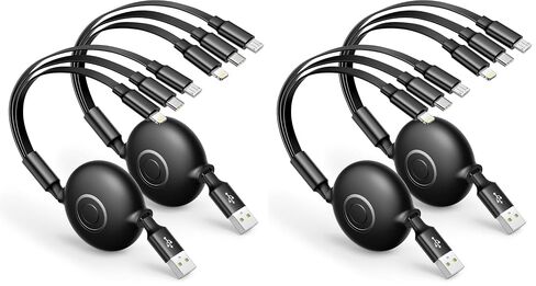 Aioneus Multi Charging Cable 3A Retractable Multi Charging Cord 3 in 1 Fast Charger Multiple Charger USB Cable with Lightning/Type C/Micro USB for Cell Phones/IP/Galaxy/PS/Tablets/iPads in Kuwait