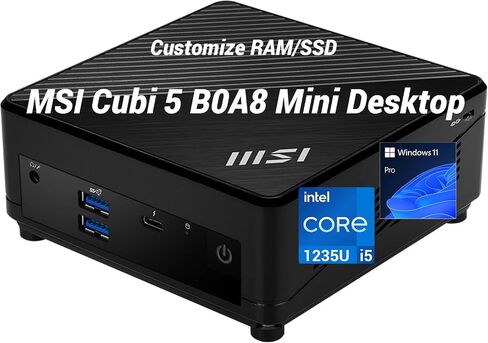 MSI Cubi Mini PC Desktop, Intel 10-Core i5-1235U, Customized 8GB-32GB RAM, 256GB-1TB SSD, Support 2-Display 4K, Thunderbolt 4, HDMI, DisplayPort, Wi-Fi 6, Windows 11 Pro for Work Professional Business in Kuwait