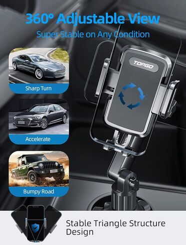 Car Phone Mount Pro Ver [Adjustable Height & No Shaking] Cup Phone Holder for Car Compatible with iPhone 17 Pro Max and More Smartphone - Black in Kuwait
