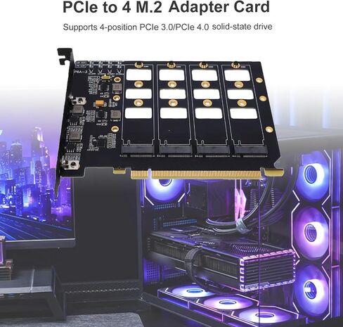 Zunate PCIe to 4 M.2 NVMe Adapter Card, X16 Gen4 Expansion Card for SSD in Kuwait