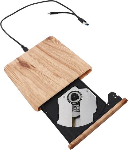 USB 3.0 Type-c External DVD CD Burner Drive, Portable DVD Writer Reader for Laptop Desktop Computer with Wood Grain Design, Compatible with Windows and Other Operating Systems in Kuwait