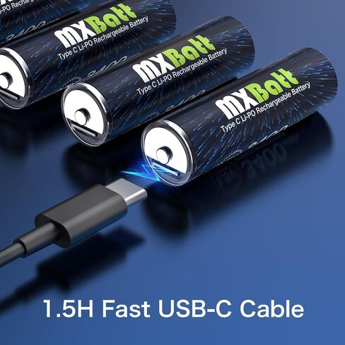 6 بطاريات ليثيوم AA قابلة لإعادة الشحن عبر USB، 1.5 فولت 3400 مللي واط في الساعة، USB-C in Kuwait