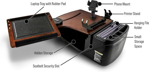AutoExec Reach Desk Front Seat Car Desk and Portable Workstation with Phone Mount, Printer Stand and Phone Vent Clip, Mahogany in Kuwait