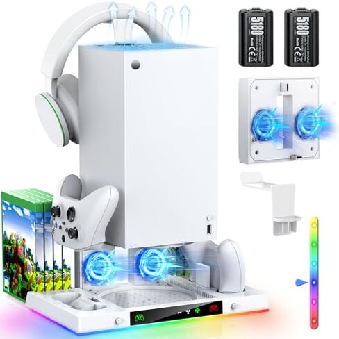White RGB Cooling Fan Charging Stand for Xbox Series X Accessories with 2 X 5180mWh Battery Pack in Kuwait
