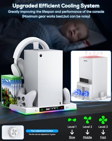 White RGB Cooling Fan Charging Stand for Xbox Series X Accessories with 2 X 5180mWh Battery Pack in Kuwait