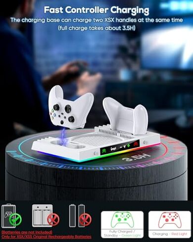 White RGB Cooling Fan Charging Stand for Xbox Series X Accessories with 2 X 5180mWh Battery Pack in Kuwait