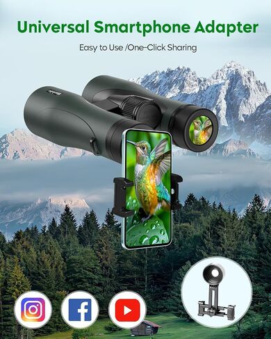 15x52 HD Binoculars for Adults High Powered - Large & Bright View, Lightweight, IPX7 Waterproof-Binoculars for Hunting Bird Watching Travel,Hiking, Travel, Cruise, Sports with Phone Adapter in Kuwait