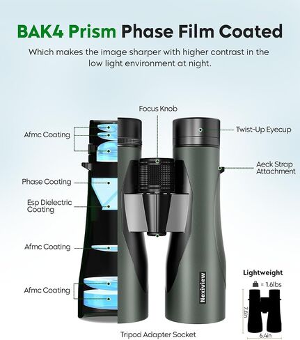 15x52 HD Binoculars for Adults High Powered - Large & Bright View, Lightweight, IPX7 Waterproof-Binoculars for Hunting Bird Watching Travel,Hiking, Travel, Cruise, Sports with Phone Adapter in Kuwait