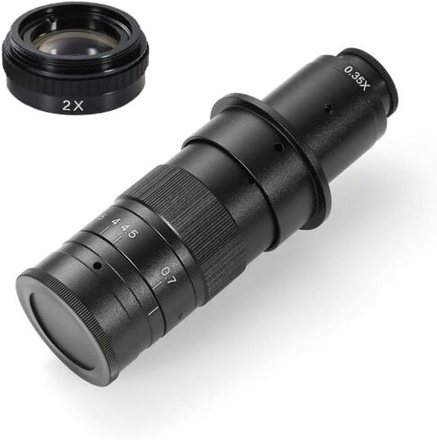 Industrial Video Microscope C-mount Lens 120X 180X 300X Magnifier 0.3X 0.5X 2X Increased Working Distance Objective Lens (Color : 120X and 2X) in Kuwait