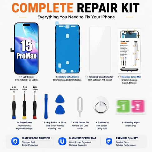 LMQ for iPhone 15 Pro Max Screen Replacement 6.7''LCD with Repair Tool Kits in Kuwait