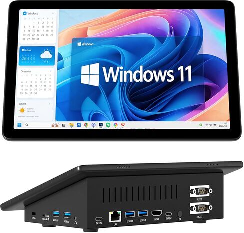 Mini PC Computer Win11 Pro Fanless Industrial Mini Desktop Computer with 10.1" Touchscreen Display, N5095 CPU 8GB Ram, 128GB ROM, 5000mAh Battery, Dual RS232, HDMI, Type-C, BT 5.0, WOL in Kuwait