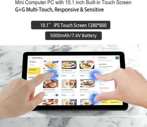 Mini PC Computer Win11 Pro Fanless Industrial Mini Desktop Computer with 10.1" Touchscreen Display, N5095 CPU 8GB Ram, 128GB ROM, 5000mAh Battery, Dual RS232, HDMI, Type-C, BT 5.0, WOL in Kuwait