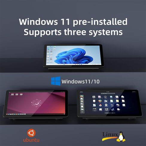 Mini PC Computer Win11 Pro Fanless Industrial Mini Desktop Computer with 10.1" Touchscreen Display, N5095 CPU 8GB Ram, 128GB ROM, 5000mAh Battery, Dual RS232, HDMI, Type-C, BT 5.0, WOL in Kuwait