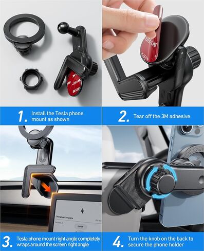 Tesla Phone Mount, [Strong Magnets & Super Stable ] Tesla Phone Holder Model 3/Y Accessories for Tesla Screen, for Magsafe Car Mount Can Be Adjusted 360° fits iPhone 15 14 13 12 Pro Max (TeslaMOUNT 2) in Kuwait
