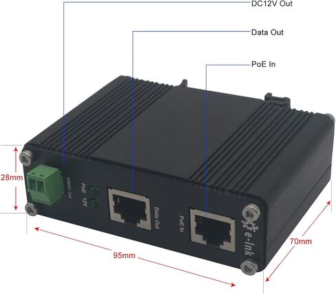 E-link صناعي مقوى Gigabit PoE+ Splitter PoE IEEE802.3 عند مدخل 30 وات، مخرج 20 وات/12 فولت تيار مستمر DIN- حامل جداري للسكك الحديدية -40 درجة مئوية إلى 80 درجة مئوية IP40 in Kuwait