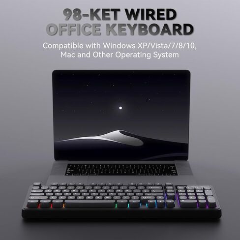 Ajazz AF98 Wired Office Keyboard, Ergonomic, RGB Lighting, Multimedia Function Keys, Adjustable Stand, Suitable for Windows Vista/XP/7/8/10/11 Mac, Andord. in Kuwait