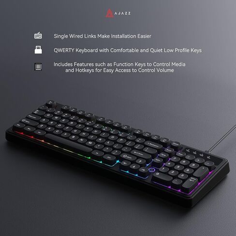 Ajazz AF98 Wired Office Keyboard, Ergonomic, RGB Lighting, Multimedia Function Keys, Adjustable Stand, Suitable for Windows Vista/XP/7/8/10/11 Mac, Andord. in Kuwait