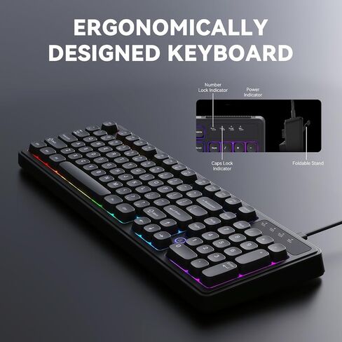 Ajazz AF98 Wired Office Keyboard, Ergonomic, RGB Lighting, Multimedia Function Keys, Adjustable Stand, Suitable for Windows Vista/XP/7/8/10/11 Mac, Andord. in Kuwait