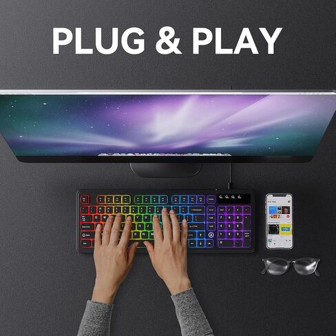 Ajazz AF98 Wired Office Keyboard, Ergonomic, RGB Lighting, Multimedia Function Keys, Adjustable Stand, Suitable for Windows Vista/XP/7/8/10/11 Mac, Andord. in Kuwait