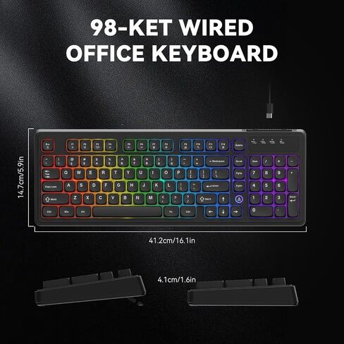 Ajazz AF98 Wired Office Keyboard, Ergonomic, RGB Lighting, Multimedia Function Keys, Adjustable Stand, Suitable for Windows Vista/XP/7/8/10/11 Mac, Andord. in Kuwait