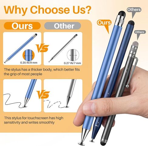 DIGIROOT 2-in-1 iPad Stylus,9mm Comfort Grip Stylists Pen for Touch Screens in Kuwait