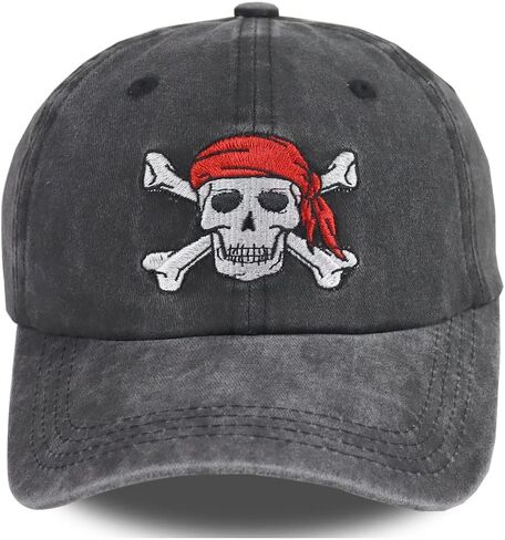 Skull Caps for Men Women, Funny Vintage Skeleton Bone Hat, Birthday Gifts for Woman, Man, Dad, Mom, Wife, Husband, Friends, Adjustable Washed Cotton Outdoors Captain Nautical Adventure Baseball Caps in Kuwait