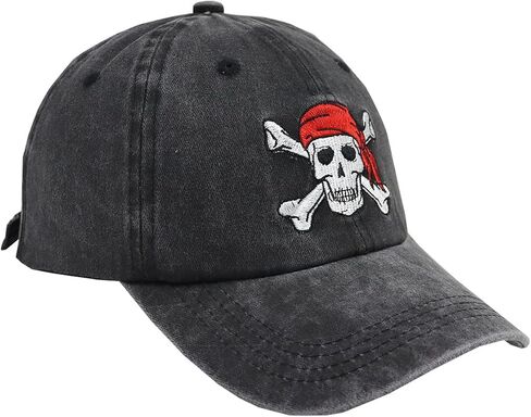 Skull Caps for Men Women, Funny Vintage Skeleton Bone Hat, Birthday Gifts for Woman, Man, Dad, Mom, Wife, Husband, Friends, Adjustable Washed Cotton Outdoors Captain Nautical Adventure Baseball Caps in Kuwait