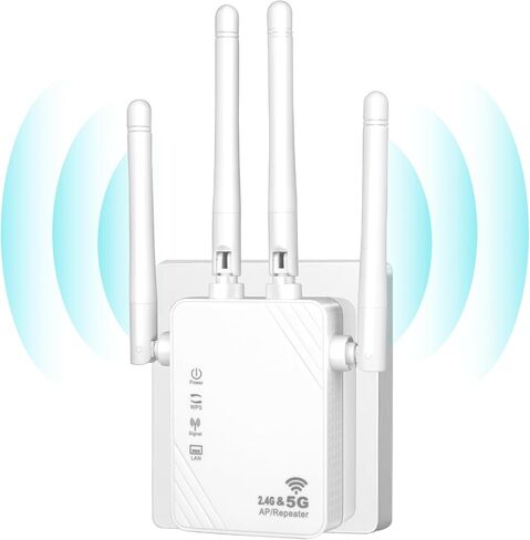 مكرر WiFi، مضخم صوت معزز بسرعة 1200 ميجا بت في الثانية، نطاق مزدوج 2.4 و5 جيجا هرتز (8500 قدم مربع)، 4 هوائيات، تغطية كاملة 360 درجة، إشارة مزدوجة النطاق، قابلية اختراق قوية، يدعم منفذ إيثرنت ووضع AP in Kuwait