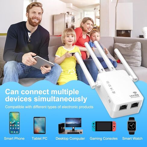 مكرر WiFi، مضخم صوت معزز بسرعة 1200 ميجا بت في الثانية، نطاق مزدوج 2.4 و5 جيجا هرتز (8500 قدم مربع)، 4 هوائيات، تغطية كاملة 360 درجة، إشارة مزدوجة النطاق، قابلية اختراق قوية، يدعم منفذ إيثرنت ووضع AP in Kuwait