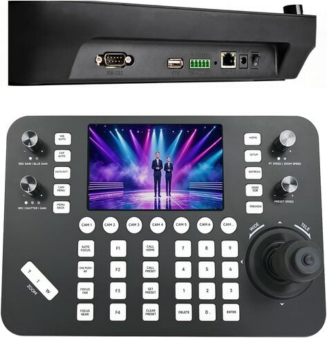 Super NDI PTZ Camera Controller Keyboard, 4D Joystick, 5" HD Real-Time Touch Screen, 4K@60fps Decoding, RS232, RS485, VISCA Pelco-D/P, PoE IP Controllers for Church Event Live Streaming in Kuwait