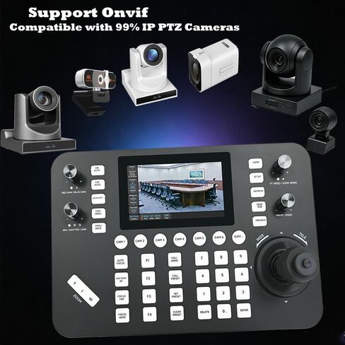 Super NDI PTZ Camera Controller Keyboard, 4D Joystick, 5" HD Real-Time Touch Screen, 4K@60fps Decoding, RS232, RS485, VISCA Pelco-D/P, PoE IP Controllers for Church Event Live Streaming in Kuwait