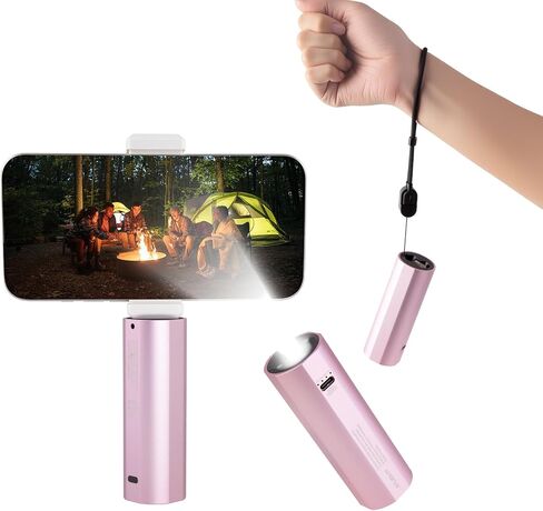 Ailight Mini Phone Tripod, 5000mAh Power Tripod Selfie Stick with Battery Grip, for Camera & Action Camera, Portable Battery Handle with Emergency Light & Phone Clip (Pink) in Kuwait