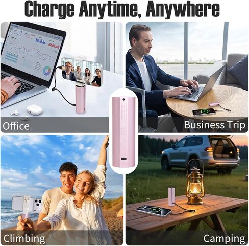Ailight Mini Phone Tripod, 5000mAh Power Tripod Selfie Stick with Battery Grip, for Camera & Action Camera, Portable Battery Handle with Emergency Light & Phone Clip (Pink) in Kuwait
