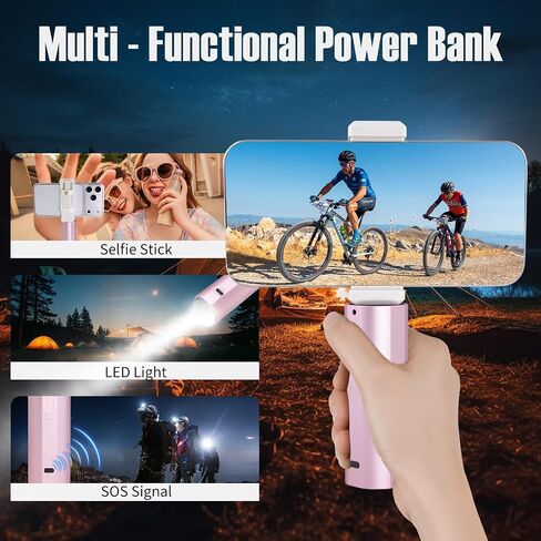 Ailight Mini Phone Tripod, 5000mAh Power Tripod Selfie Stick with Battery Grip, for Camera & Action Camera, Portable Battery Handle with Emergency Light & Phone Clip (Pink) in Kuwait