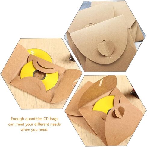 CD DVD Sleeves Envelopes with Heart Button Dust Isolation and Scratch Prevention Kraft Paper 50pcs Retro Media Storage Sleeves for Home and Cinema Storage in Saudi Arabia