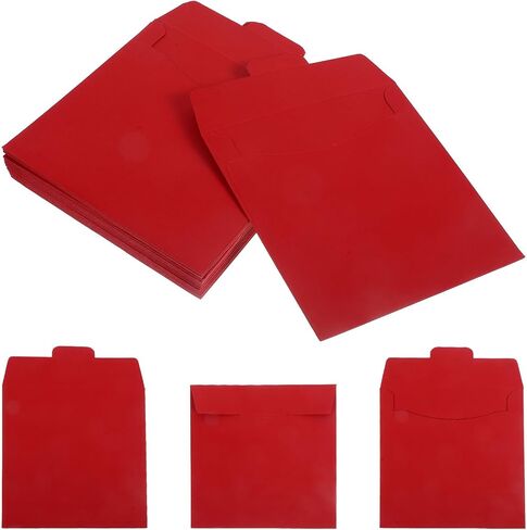 Generic 20pcs Kraft Paper CD Dvd Sleeves Storage Bags Easy Open and Close Feature, Red CD Paper Sleeves Case for Daily Life and Media Storage in Kuwait
